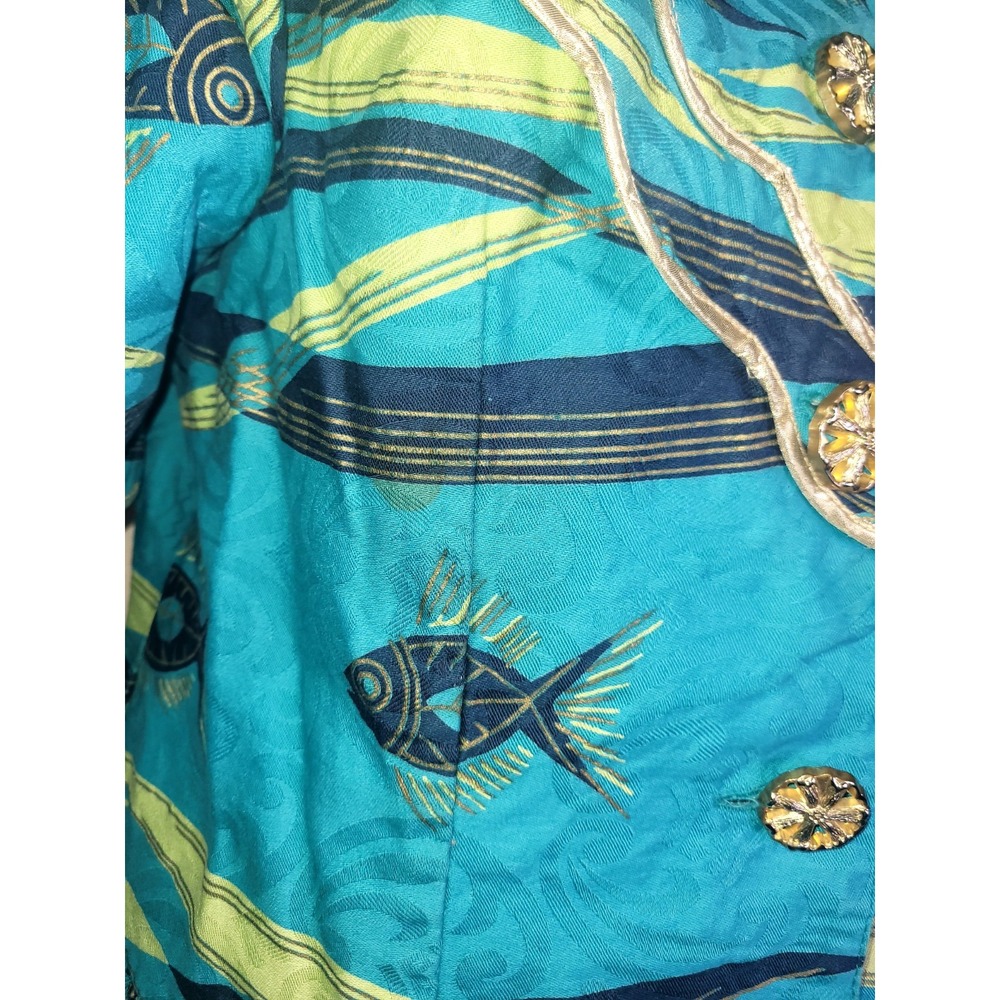 Vintage 50s 60s‎ Tropical Fish Print Set Skirt Blouse Jacket Blue Funky Volup XL - Picture 4 of 16